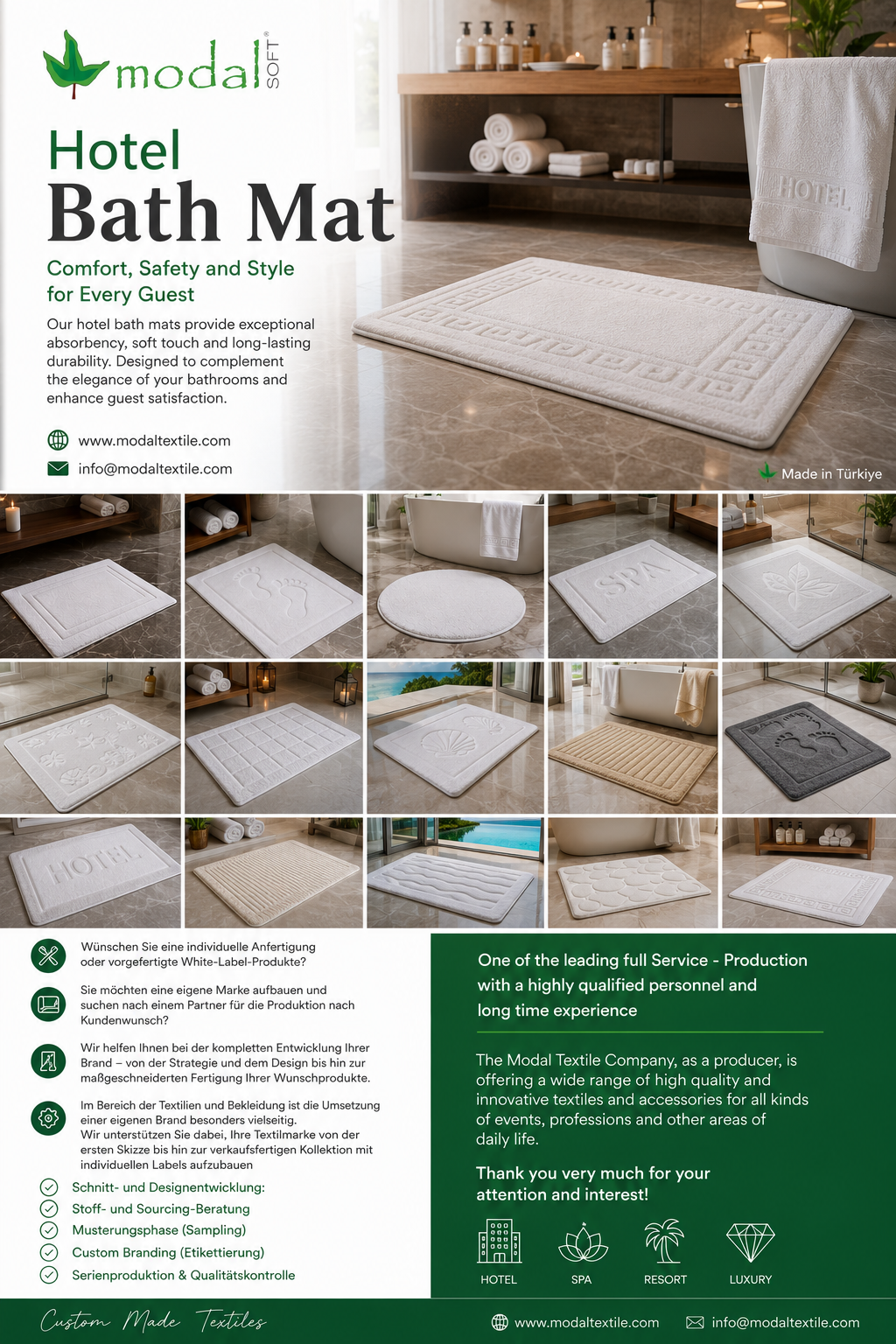 Hotel bath mats manufactured in Türkiye by Modal Textile